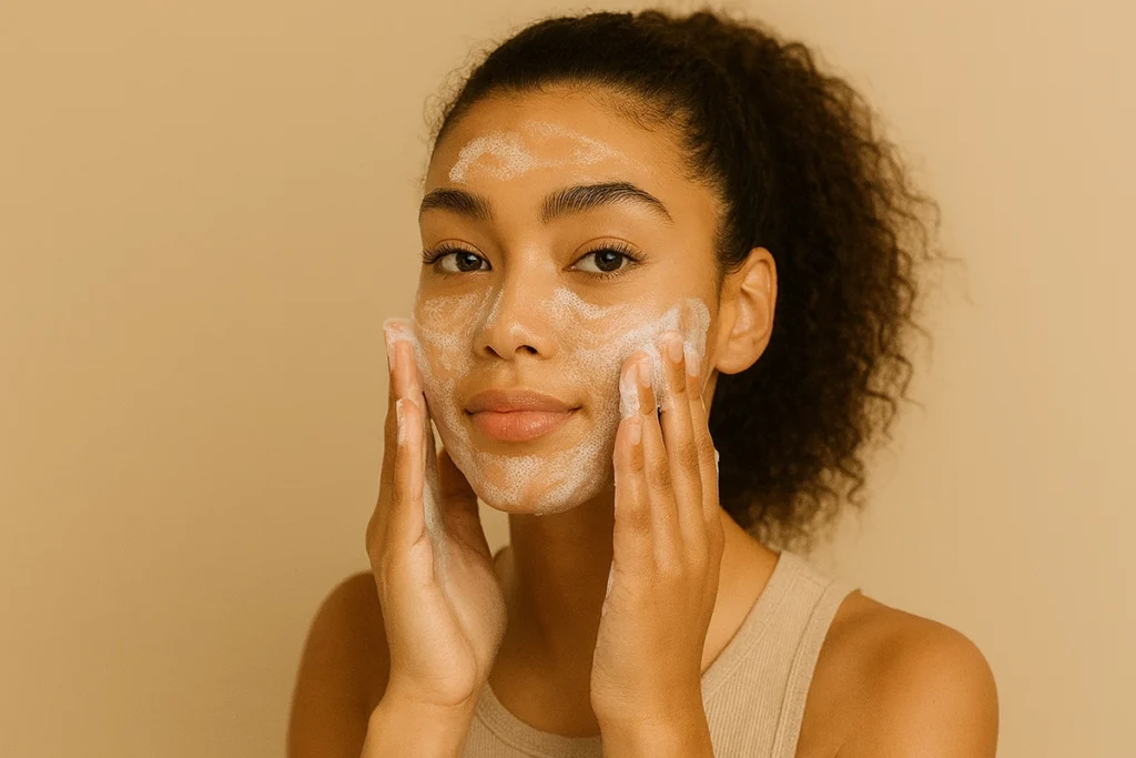 teen girl washing face skincare